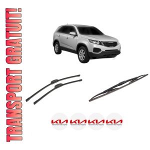 Set 3 stergatoare KIA SORENTO II SUV Van (XM) din 2009-2015, pentru parbriz si luneta fata si spate auto, Bosch Twin-Aerotwin Retrofit, din cauciuc siliconat rezistent, 4 Stickere Auto KIA