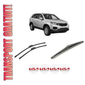 Set 3 stergatoare KIA SORENTO II (XM) din 2009-2015, pentru parbriz si luneta fata si spate auto, Bosch Twin-Aerotwin Retrofit, din cauciuc siliconat rezistent, 4 Stickere Auto KIA