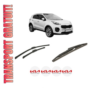 Set 3 stergatoare KIA SPORTAGE IV VAN (QL, QLE) din 2018, pentru parbriz si luneta fata si spate auto, Bosch Twin-Aerotwin Retrofit, din cauciuc siliconat rezistent, 4 Stickere Auto KIA
