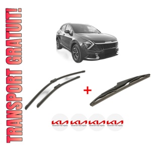 Set 3 stergatoare KIA SPORTAGE V (NQ5) din 2021, pentru parbriz si luneta fata si spate auto, Bosch Twin, din cauciuc siliconat rezistent, 4 Stickere Auto KIA