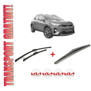 Set 3 stergatoare KIA STONIC (YB) din 2017, pentru parbriz si luneta fata si spate auto, Bosch Twin, din cauciuc siliconat rezistent, 4 Stickere Auto KIA