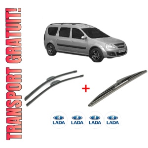 Set 3 stergatoare LADA LARGUS (KS0_, RS0_, KSA_) din 2012 - 2021, pentru parbriz si luneta fata si spate auto, Bosch Twin, din cauciuc siliconat rezistent, 4 Stickere Auto LADA