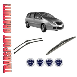 Set 3 stergatoare LANCIA PHEDRA (179_) din 2002-2010, pentru parbriz si luneta fata si spate auto, Bosch Twin-Aerotwin Retrofit, din cauciuc siliconat rezistent, 4 Stickere Auto LANCIA