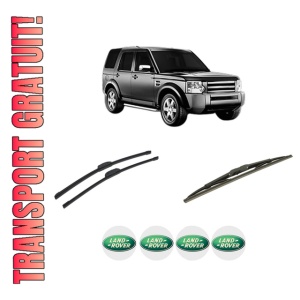Set 3 stergatoare LAND ROVER DISCOVERY III VAN (L319) din 2007-2009, pentru parbriz si luneta fata si spate auto, Bosch Twin-Aerotwin Retrofit, din cauciuc siliconat rezistent, 4 Stickere Auto LAND ROVER