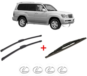 Set 3 stergatoare LEXUS LX (UZJ100) din 1998 - 2008, pentru parbriz si luneta fata si spate auto, Bosch Twin, din cauciuc siliconat rezistent, 4 Stickere Auto LEXUS v10373