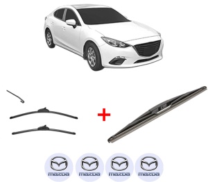Set 3 stergatoare MAZDA 3 Saloon (BP_) din 2020, pentru parbriz si luneta fata si spate auto, Valeo Silencio, din cauciuc siliconat rezistent, 4 Stickere Auto MAZDA v13912