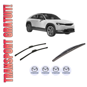 Set 3 stergatoare MAZDA MX-30 (DR) din 2020-2023, pentru parbriz si luneta fata si spate auto, Bosch Twin-Aerotwin Retrofit, din cauciuc siliconat rezistent, 4 Stickere Auto MAZDA