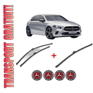 Set 3 stergatoare MERCEDES-BENZ A-CLASS (W177) din 2018 - 2019, pentru parbriz si luneta fata si spate auto, Valeo Silencio Xtrm, din cauciuc siliconat rezistent, 4 Stickere Auto MERCEDES-BENZ