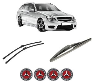 Set 3 stergatoare MERCEDES-BENZ C-CLASS T-Model (S204) din 2007-2014, pentru parbriz si luneta fata si spate auto, Bosch Twin-Aerotwin, din cauciuc siliconat rezistent, 4 Stickere Auto MERCEDES-BENZ - Img 2