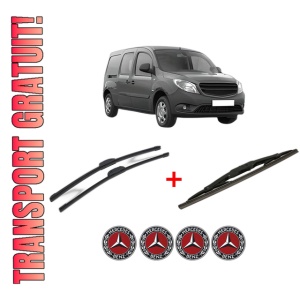 Set 3 stergatoare MERCEDES-BENZ CITAN Mixto (Double Cabin) (W415) din 2012 - 2021, pentru parbriz si luneta fata si spate auto, Bosch Twin, din cauciuc siliconat rezistent, 4 Stickere Auto MERCEDES-BENZ