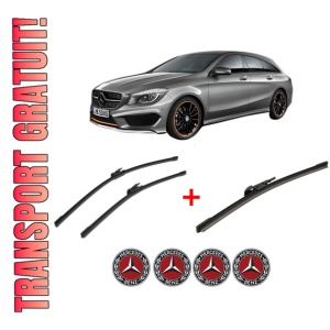 Set 3 stergatoare MERCEDES-BENZ CLA Shooting Brake (X117) din 2015 - 2019, pentru parbriz si luneta fata si spate auto, Bosch Aerotwin, din cauciuc siliconat rezistent, 4 Stickere Auto MERCEDES-BENZ