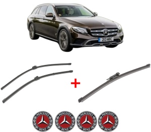 Set 3 stergatoare MERCEDES-BENZ E-CLASS All-Terrain (S213) din 2017 - 2023, pentru parbriz si luneta fata si spate auto, Valeo Silencio Xtrm, din cauciuc siliconat rezistent, 4 Stickere Auto MERCEDES-BENZ v12892