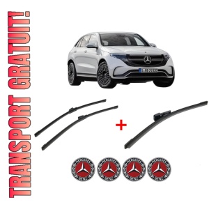 Set 3 stergatoare MERCEDES-BENZ EQC (N293) din 2019 - 2023, pentru parbriz si luneta fata si spate auto, Bosch Aerotwin, din cauciuc siliconat rezistent, 4 Stickere Auto MERCEDES-BENZ