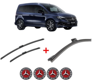 Set 3 stergatoare MERCEDES-BENZ EQT (W420) din 2023, pentru parbriz si luneta fata si spate auto, Bosch Aerotwin, din cauciuc siliconat rezistent, 4 Stickere Auto MERCEDES-BENZ v5453
