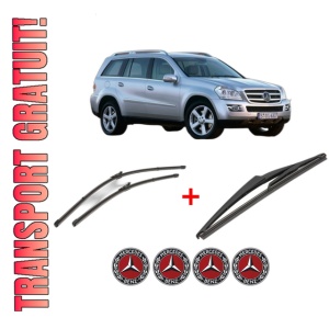 Set 3 stergatoare MERCEDES-BENZ GL-CLASS (X164) din 2006 - 2012, pentru parbriz si luneta fata si spate auto, Valeo Silencio, din cauciuc siliconat rezistent, 4 Stickere Auto MERCEDES-BENZ