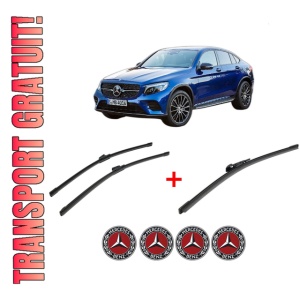 Set 3 stergatoare MERCEDES-BENZ GLC Coupe (C253) din 2016 - 2023, pentru parbriz si luneta fata si spate auto, Bosch Aerotwin, din cauciuc siliconat rezistent, 4 Stickere Auto MERCEDES-BENZ
