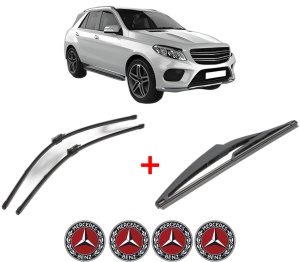 Set 3 stergatoare MERCEDES-BENZ GLE (W166) din 2015 - 2018, pentru parbriz si luneta fata si spate auto, Valeo Silencio, din cauciuc siliconat rezistent, 4 Stickere Auto MERCEDES-BENZ v15112
