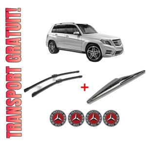 Set 3 stergatoare MERCEDES-BENZ GLK-CLASS (X204) din 2008 - 2015, pentru parbriz si luneta fata si spate auto, Bosch Twin, din cauciuc siliconat rezistent, 4 Stickere Auto MERCEDES-BENZ