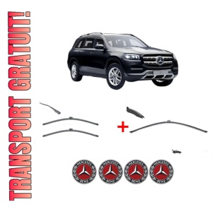 Set 3 stergatoare MERCEDES-BENZ GLS (X167) din 2019, pentru parbriz si luneta fata si spate auto, Valeo Silencio, din cauciuc siliconat rezistent, 4 Stickere Auto MERCEDES-BENZ