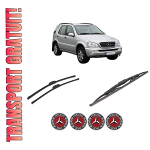 Set 3 stergatoare MERCEDES-BENZ M-CLASS (W163) din 1998-2005, pentru parbriz si luneta fata si spate auto, Bosch Twin-Aerotwin Retrofit, din cauciuc siliconat rezistent, 4 Stickere Auto MERCEDES-BENZ