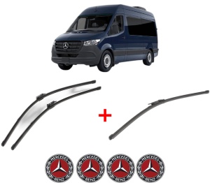 Set 3 stergatoare MERCEDES-BENZ SPRINTER 3,5-t Van (B907, B910) din 2018 - 2025, pentru parbriz si luneta fata si spate auto, Valeo Silencio Xtrm, din cauciuc siliconat rezistent, 4 Stickere Auto MERCEDES-BENZ v14272