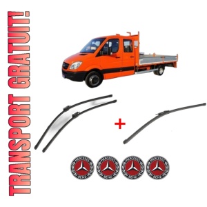 Set 3 stergatoare MERCEDES-BENZ SPRINTER 3-t Platform/Chassis (B910, B907) din 2018 - 2021, pentru parbriz si luneta fata si spate auto, Valeo Silencio Xtrm, din cauciuc siliconat rezistent, 4 Stickere Auto MERCEDES-BENZ