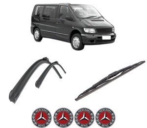 Set 3 stergatoare MERCEDES-BENZ V-CLASS (638/2) din 1996-2003, pentru parbriz si luneta fata si spate auto, Bosch Twin-Aerotwin Retro Truck, din cauciuc siliconat rezistent, 4 Stickere Auto MERCEDES-BENZ - Img 2