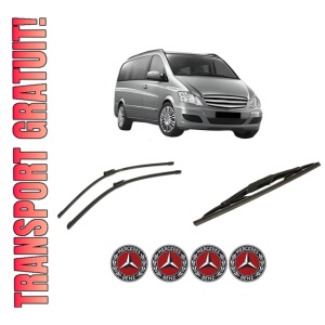 Set 3 stergatoare MERCEDES-BENZ VIANO (W639) din 2003-2014, pentru parbriz si luneta fata si spate auto, Bosch Twin-Aerotwin, din cauciuc siliconat rezistent, 4 Stickere Auto MERCEDES-BENZ