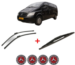 Set 3 stergatoare MERCEDES-BENZ VITO / MIXTO Van (W639) din 2003 - 2008, pentru parbriz si luneta fata si spate auto, Bosch Twin, din cauciuc siliconat rezistent, 4 Stickere Auto MERCEDES-BENZ v10313