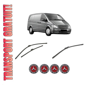 Set 3 stergatoare MERCEDES-BENZ VITO Van (W447) din 2014-2025, pentru parbriz si luneta fata si spate auto, Bosch Aerotwin-Aerotwin, din cauciuc siliconat rezistent, 4 Stickere Auto MERCEDES-BENZ