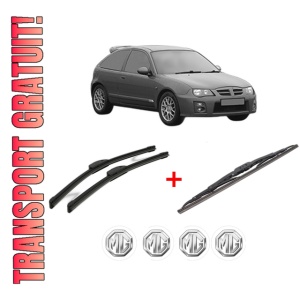 Set 3 stergatoare MG ZS Hatchback din 2001 - 2005, pentru parbriz si luneta fata si spate auto, Bosch Twin, din cauciuc siliconat rezistent, 4 Stickere Auto MG