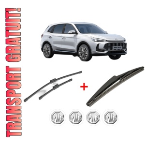 Set 3 stergatoare MG ZS SUV (AZS1) din 2017, pentru parbriz si luneta fata si spate auto, Bosch Twin, din cauciuc siliconat rezistent, 4 Stickere Auto MG
