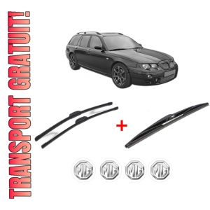 Set 3 stergatoare MG ZT- T din 2001 - 2005, pentru parbriz si luneta fata si spate auto, Bosch Twin, din cauciuc siliconat rezistent, 4 Stickere Auto MG