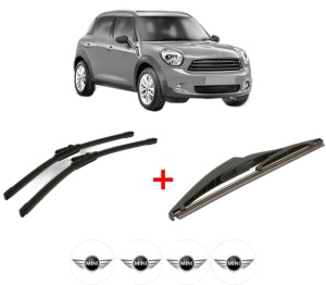 Set 3 stergatoare MINI MINI COUNTRYMAN (R60) din 2010 - 2016, pentru parbriz si luneta fata si spate auto, Bosch Twin, din cauciuc siliconat rezistent, 4 Stickere Auto MINI v3533