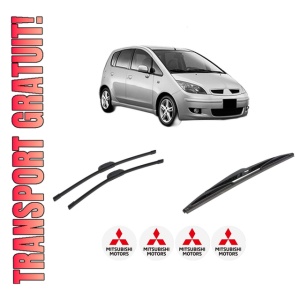 Set 3 stergatoare MITSUBISHI COLT VI (Z3_A, Z2_A) din 2004-2012, pentru parbriz si luneta fata si spate auto, Bosch Twin-Aerotwin Retrofit, din cauciuc siliconat rezistent, 4 Stickere Auto MITSUBISHI