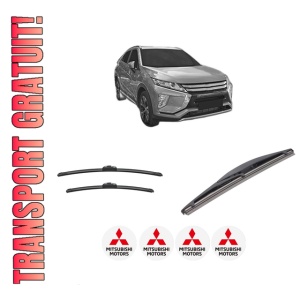 Set 3 stergatoare MITSUBISHI ECLIPSE CROSS (GK_, GL_) din 2017-2021, pentru parbriz si luneta fata si spate auto, Bosch Twin-Aerotwin, din cauciuc siliconat rezistent, 4 Stickere Auto MITSUBISHI