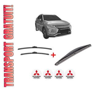 Set 3 stergatoare MITSUBISHI ECLIPSE CROSS (GK_, GL_) din 2017, pentru parbriz si luneta fata si spate auto, Bosch Twin, din cauciuc siliconat rezistent, 4 Stickere Auto MITSUBISHI