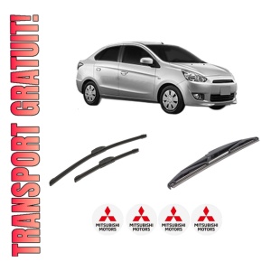 Set 3 stergatoare MITSUBISHI MIRAGE VI Saloon (A1_A) din 2013, pentru parbriz si luneta fata si spate auto, Bosch Twin-Aerotwin Retrofit, din cauciuc siliconat rezistent, 4 Stickere Auto MITSUBISHI