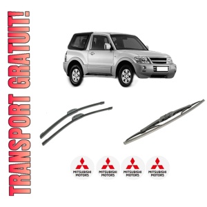 Set 3 stergatoare MITSUBISHI PAJERO III Canvas Top (V6_W, V7_W) din 2000-2006, pentru parbriz si luneta fata si spate auto, Bosch Twin-Aerotwin Retrofit, din cauciuc siliconat rezistent, 4 Stickere Auto MITSUBISHI