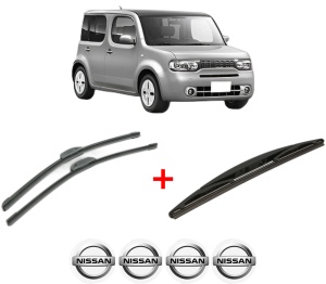 Set 3 stergatoare NISSAN CUBE (Z12) din 2009, pentru parbriz si luneta fata si spate auto, Bosch Twin, din cauciuc siliconat rezistent, 4 Stickere Auto NISSAN v5693