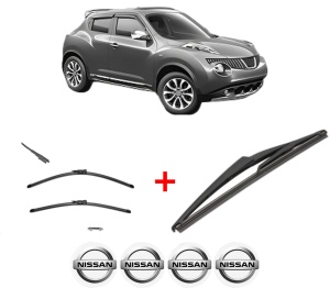 Set 3 stergatoare NISSAN JUKE (F15) din 2010 - 2019, pentru parbriz si luneta fata si spate auto, Valeo Silencio, din cauciuc siliconat rezistent, 4 Stickere Auto NISSAN v14452