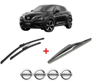 Set 3 stergatoare NISSAN JUKE (F16_) din 2019, pentru parbriz si luneta fata si spate auto, Bosch Twin, din cauciuc siliconat rezistent, 4 Stickere Auto NISSAN v8693