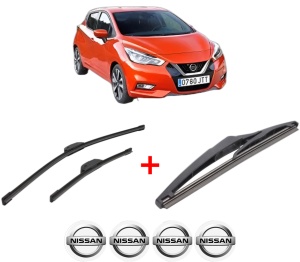 Set 3 stergatoare NISSAN MICRA V (K14) din 2016, pentru parbriz si luneta fata si spate auto, Bosch Twin, din cauciuc siliconat rezistent, 4 Stickere Auto NISSAN v11447