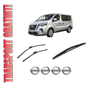 Set 3 stergatoare NISSAN PRIMASTAR Bus (X82) din 2021, pentru parbriz si luneta fata si spate auto, Bosch Twin-Aerotwin Multi, din cauciuc siliconat rezistent, 4 Stickere Auto NISSAN