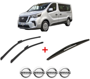 Set 3 stergatoare NISSAN PRIMASTAR Bus (X82) din 2021, pentru parbriz si luneta fata si spate auto, Bosch Twin, din cauciuc siliconat rezistent, 4 Stickere Auto NISSAN v7793