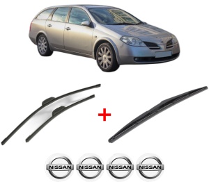 Set 3 stergatoare NISSAN PRIMERA Hatchback (P12) din 2002 - 2008, pentru parbriz si luneta fata si spate auto, Bosch Twin, din cauciuc siliconat rezistent, 4 Stickere Auto NISSAN v11807