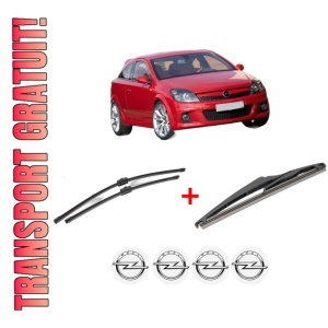 Set 3 stergatoare OPEL ASTRA H GTC (A04) din 2005 - 2010, pentru parbriz si luneta fata si spate auto, Valeo Silencio, din cauciuc siliconat rezistent, 4 Stickere Auto OPEL