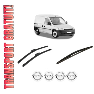 Set 3 stergatoare OPEL COMBO Box Body/MPV din 2001-2012, pentru parbriz si luneta fata si spate auto, Bosch Twin-Aerotwin Retrofit, din cauciuc siliconat rezistent, 4 Stickere Auto OPEL