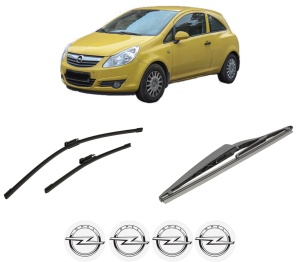 Set 3 stergatoare OPEL CORSA D Hatchback Van (S07) din 2006-2014, pentru parbriz si luneta fata si spate auto, Bosch Twin-Aerotwin Multi, din cauciuc siliconat rezistent, 4 Stickere Auto OPEL - Img 2