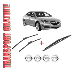 Set 3 stergatoare OPEL INSIGNIA A (G09) din 2008 - 2017, pentru parbriz si luneta fata si spate auto, Bosch Twin, din cauciuc siliconat rezistent, 4 Stickere Auto OPEL